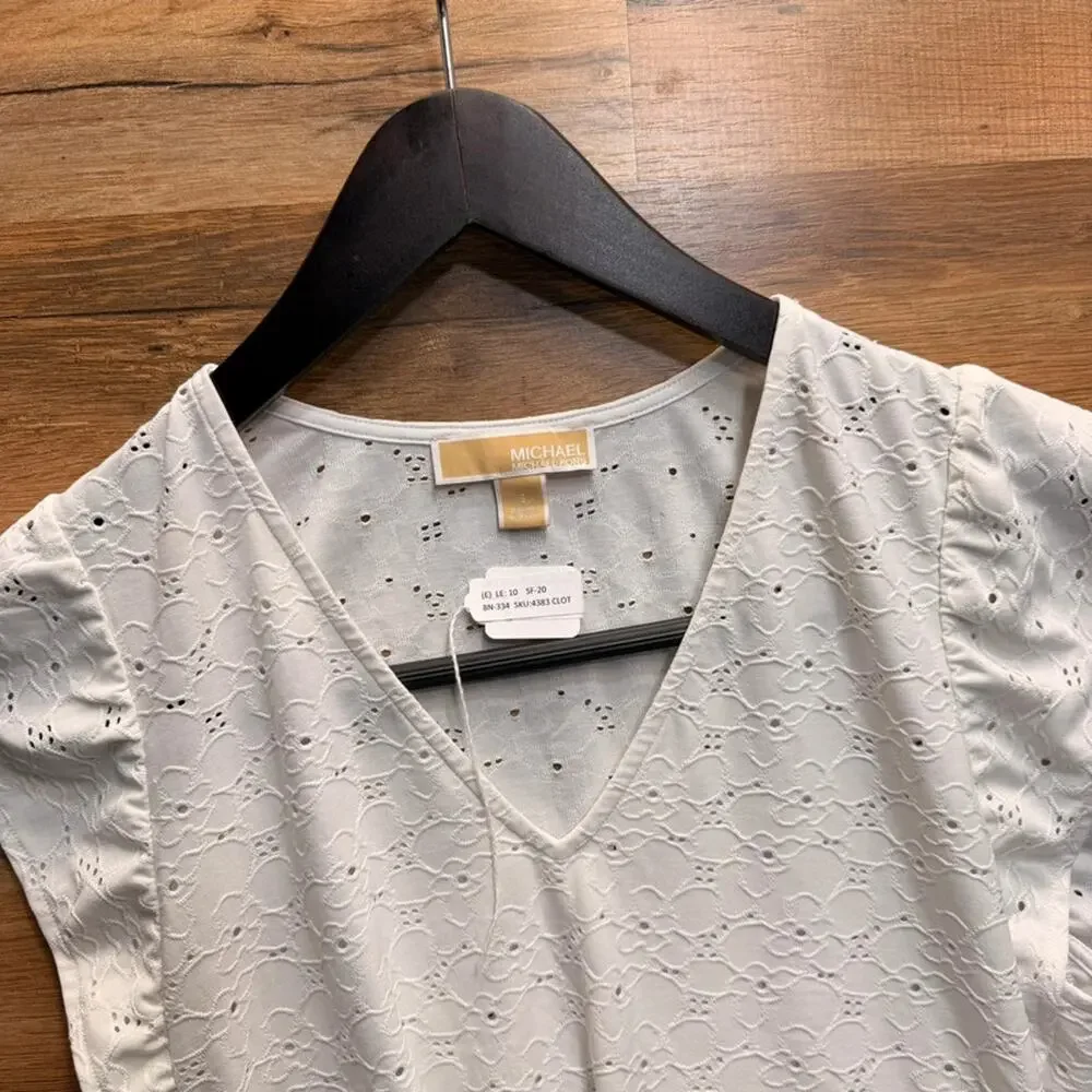 Michael Kors size S White Eyelet V-Neck Women's Top